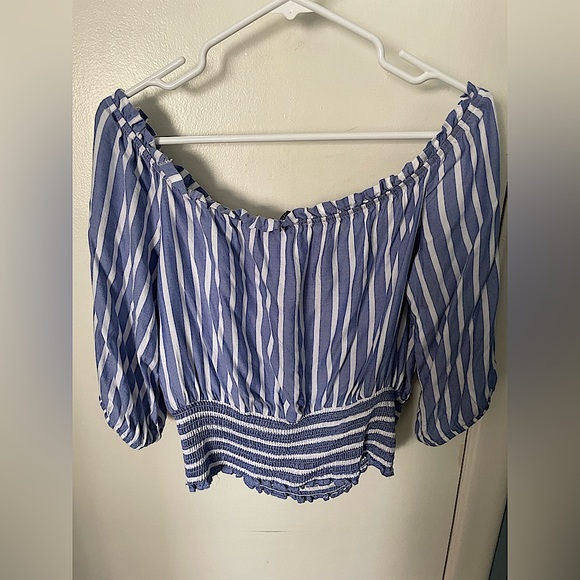 Dynamite Off-the-Shoulder Blue & White Striped Top (Size Large) - Picture 3 of 5